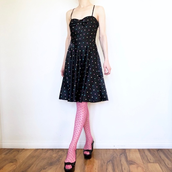 Rainbow Multi-Color Polkadots A-Line SATIN DRESS - Picture 3 of 7